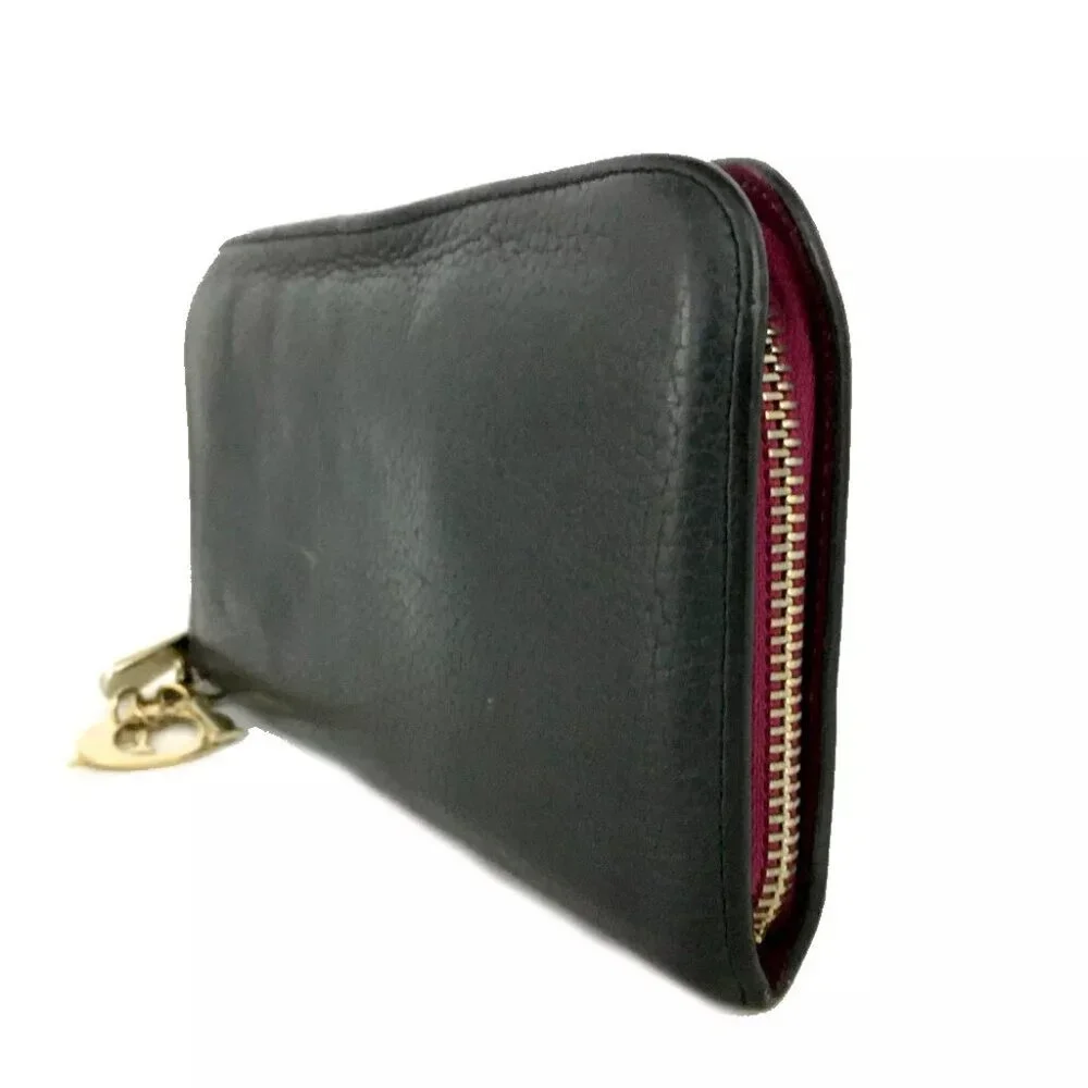 Christian Dior Diorissimo Leather Zip Around Long Wallet Black/7BC1224